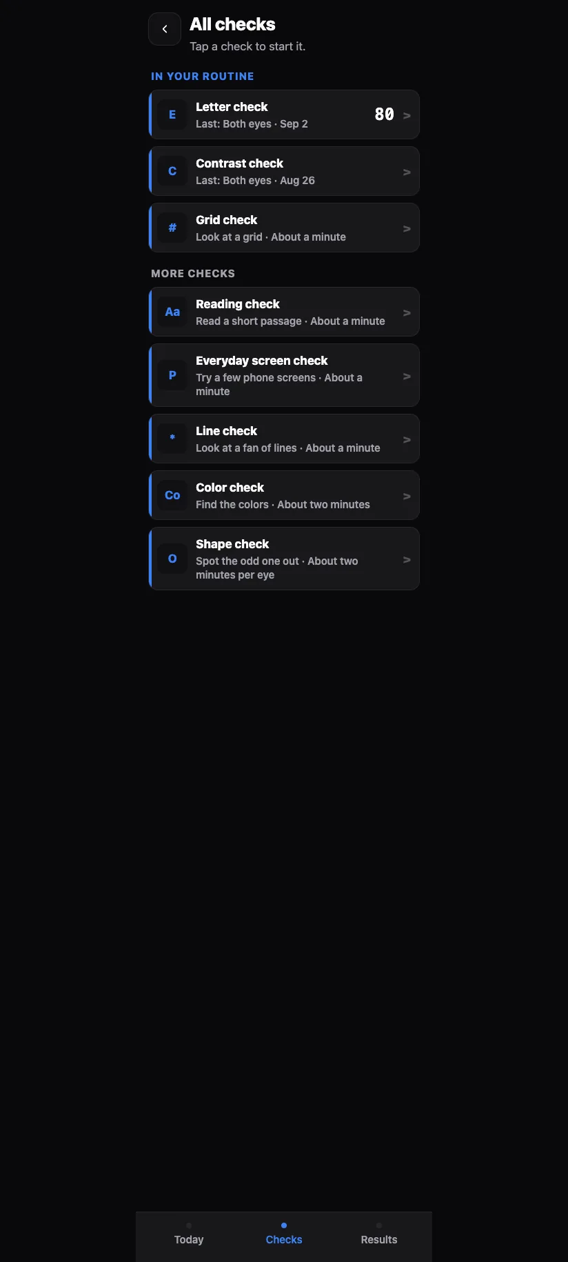 All checks: In your routine and More checks